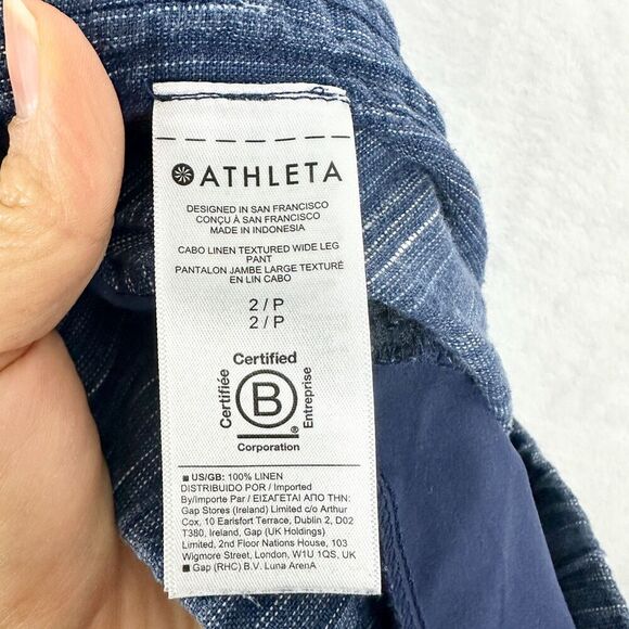 Athleta Cabo Linen Textured Wide Leg Pant Size 2 Petite Navy Blue - Picture 6 of 6